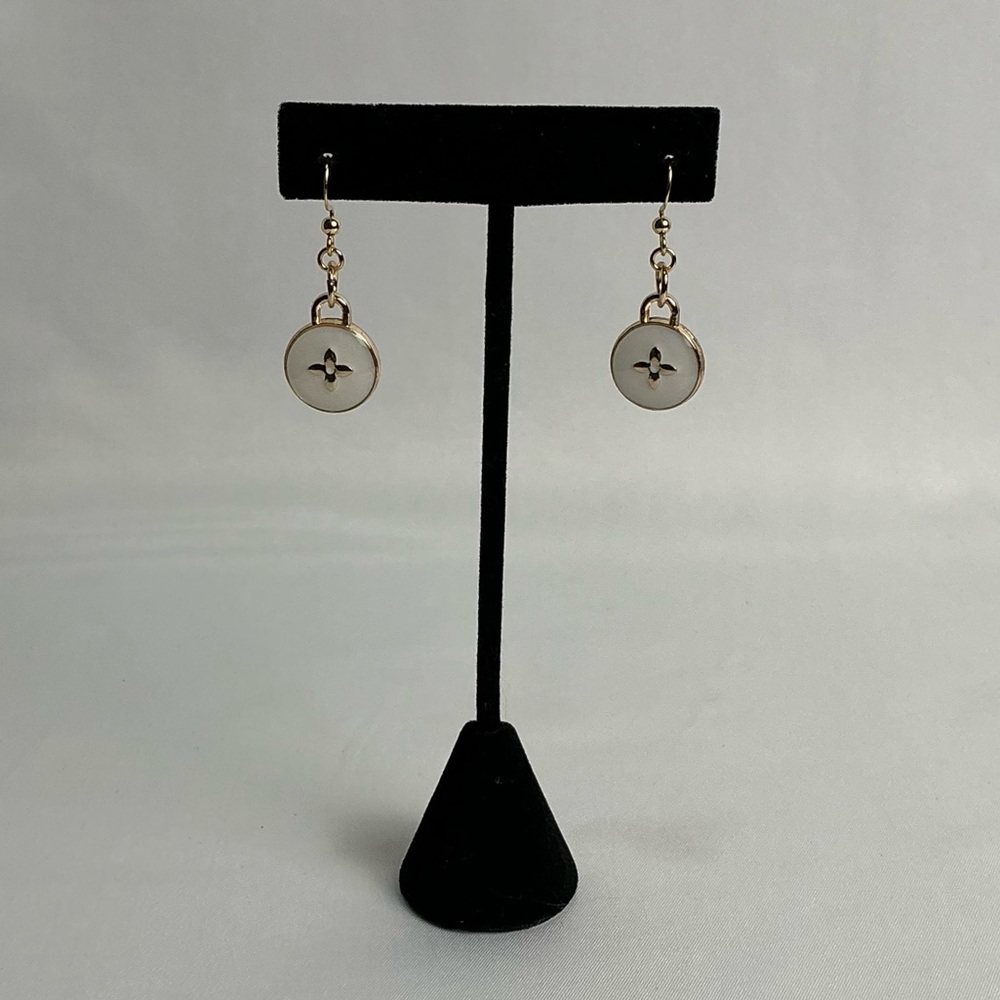 Louis Vuitton white flower fleur LV charm earrings